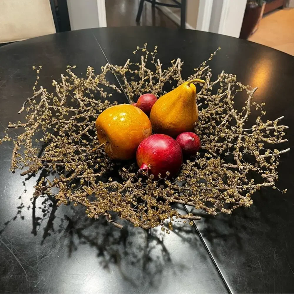 NEW Pottery Barn Amber Bead Wrapped Metal Branch Wreath Centerpiece Bowl 20” HTF